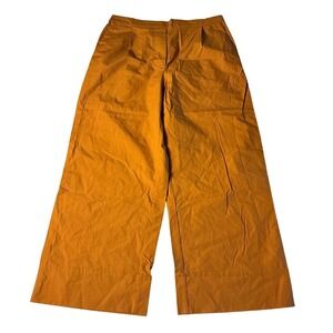 MNG Mango Wide Leg Trousers Pop-H Pants High Waist Cropped Orange Medium